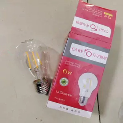 开尔照明A60LED6W透明灯丝泡E27螺口6W3000K暖白光灯泡灯丝泡