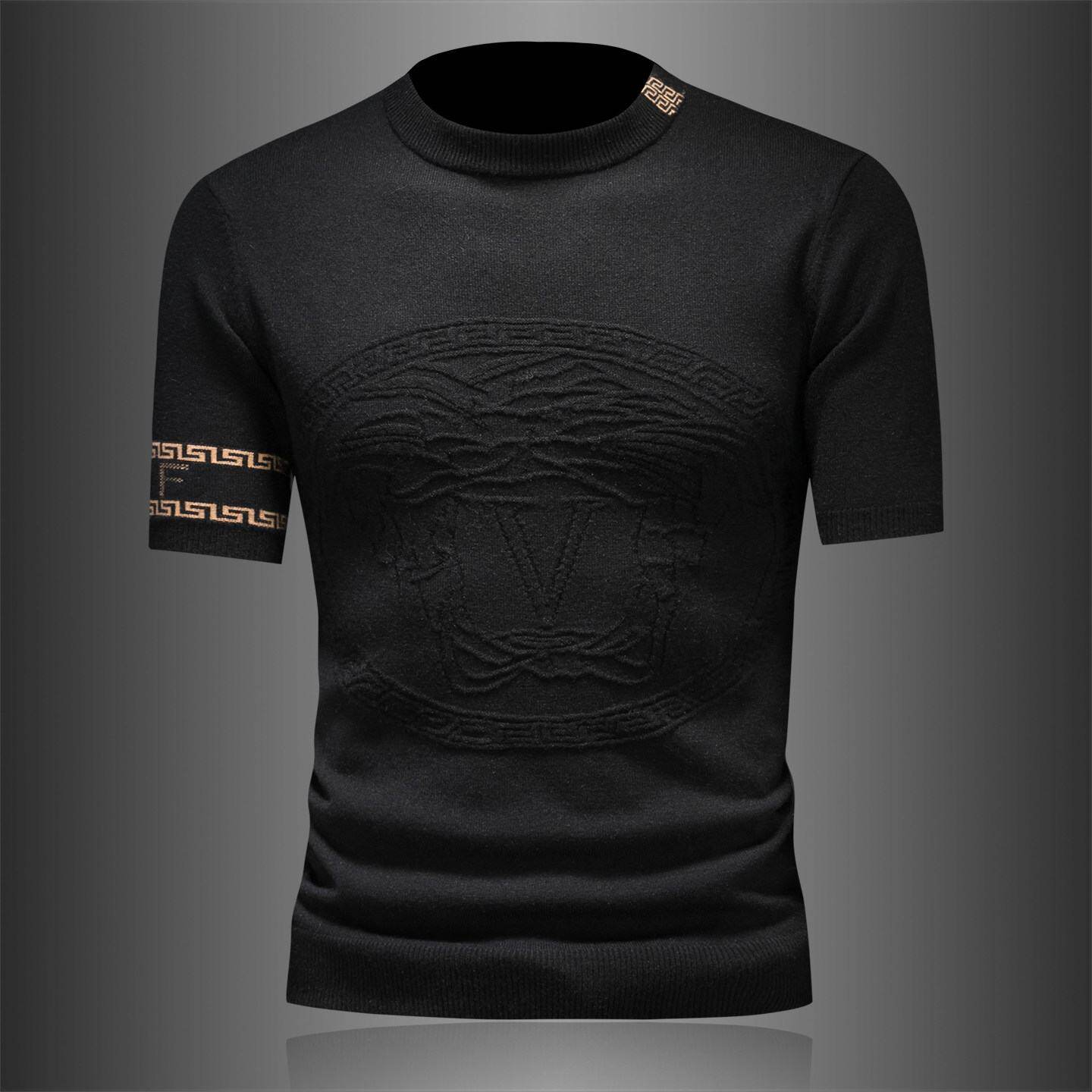 2026欧洲站短袖羊毛针织衫男秋冬季新款休闲半袖圆领保暖打底毛衣