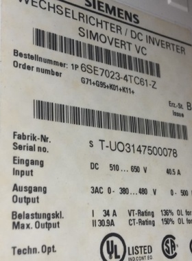 议价6SE70234TC61Z西门子15KW变频器6SE70234TC61议价