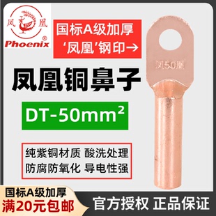 正品 50mm2紫铜线鼻平50方堵油接头接线端子 凤凰铜鼻子国标A级DT