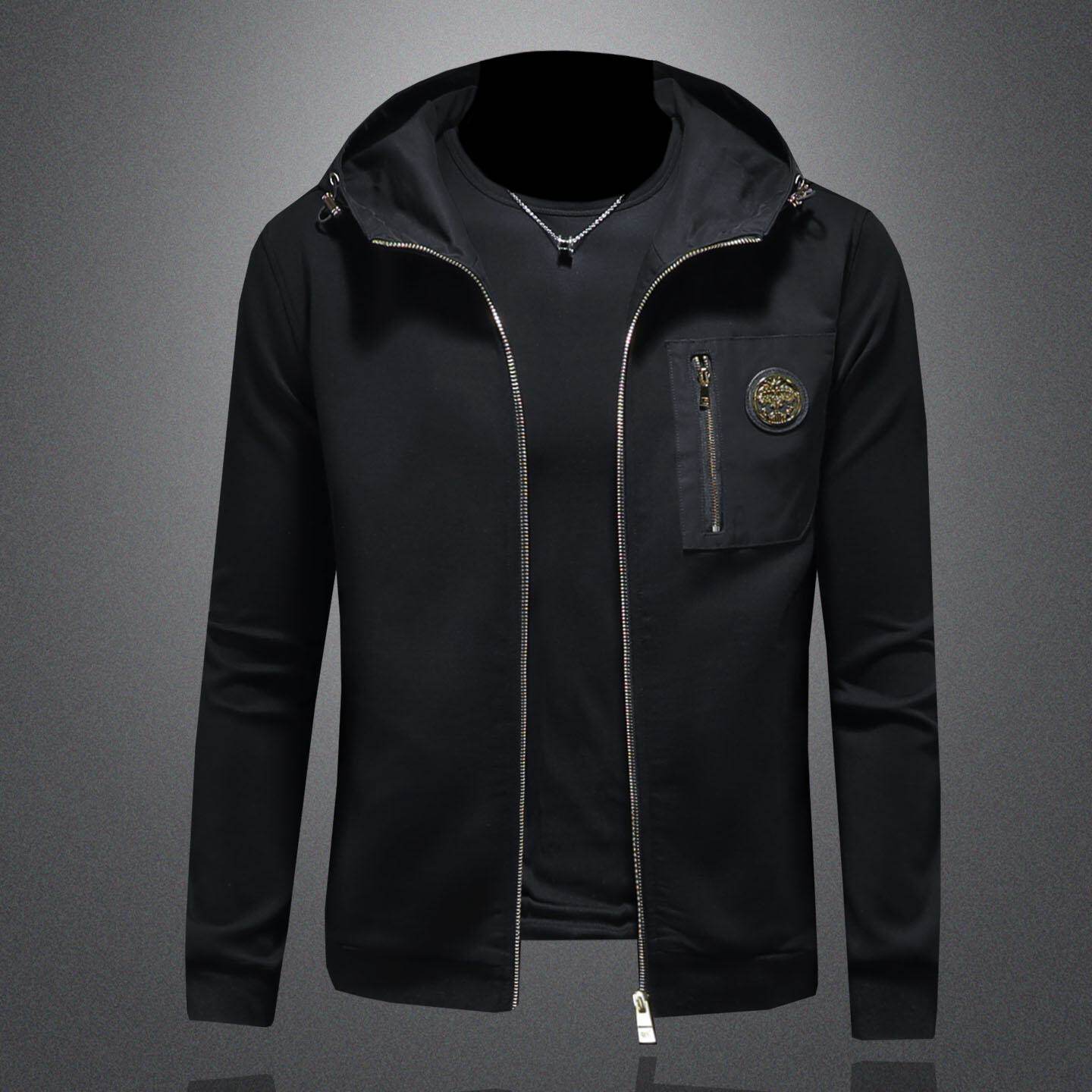 欧洲站连帽夹克男士时尚潮牌秋季新款外套高级感休闲简约黑色上衣