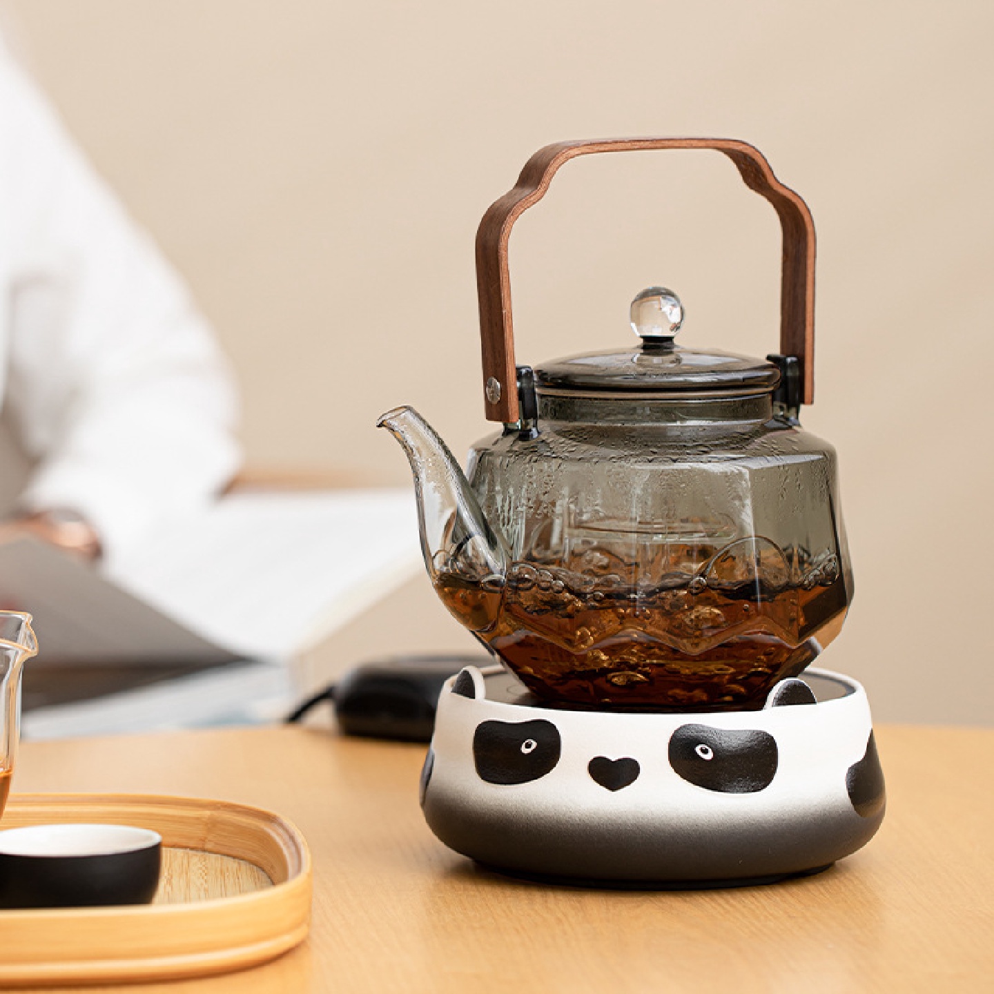 创意熊猫电陶炉煮茶炉玻璃茶壶泡茶家用煮茶壶办公室小型茶具套装