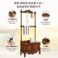 美式衣帽架落地卧室欧式衣架实木挂衣架入户衣帽柜门厅鞋柜换鞋凳
