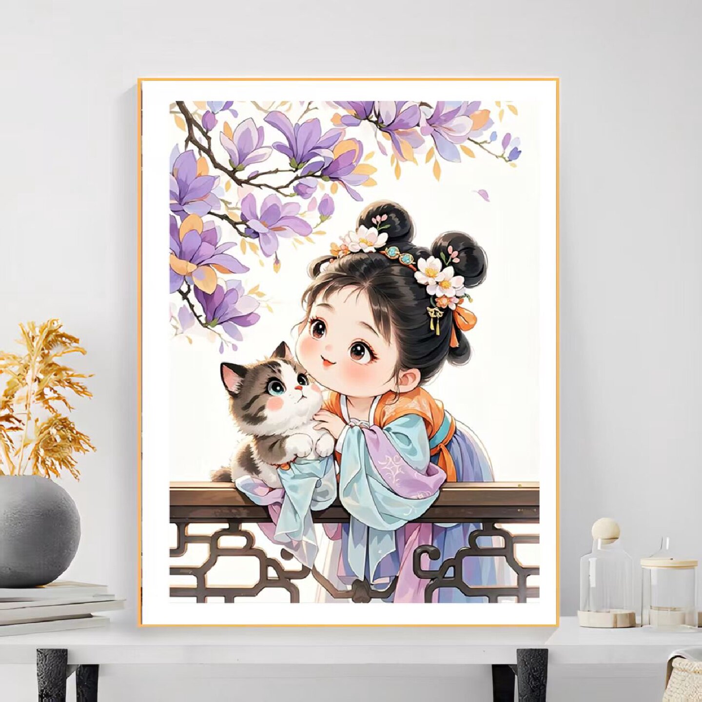十字绣串珠绣彩珠绣圆珠子绣十字绣紫薇格格和猫咪古风人物