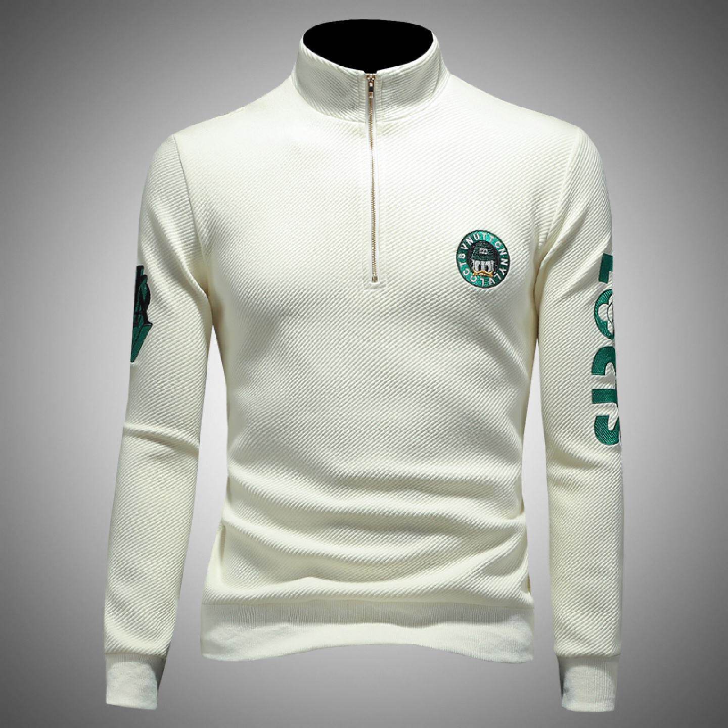 潮牌半高领拉链立领卫衣男秋冬款套头纯棉加厚潮流刺绣长袖恤衫潮