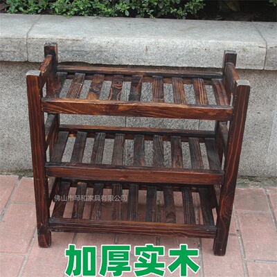 农家乐实木东北松条形菜架复古炭烧松木菜架火锅蔬菜架仿古餐边柜