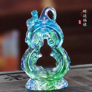 饰摆放贺寿中式 古法琉璃葫芦摆件财运福禄居家客厅商铺前台装 送礼