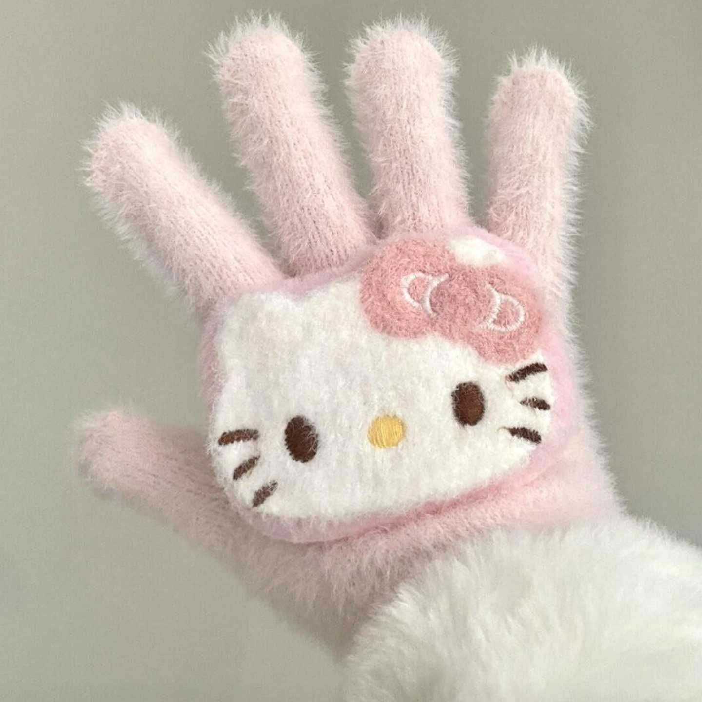 kt猫毛线手套保暖冬防冻HelloKitty少女防寒学生骑行骑车仿兔绒