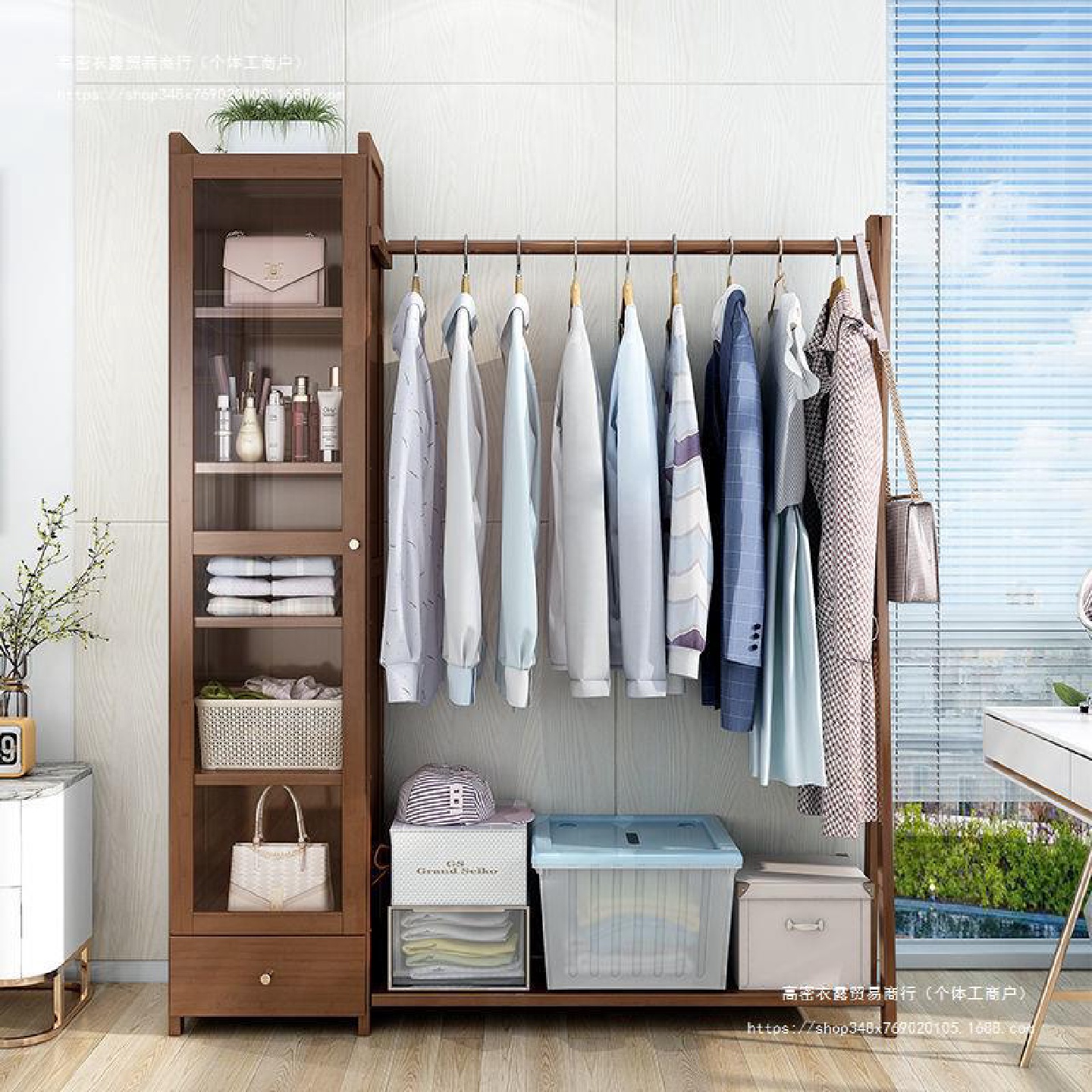 柜式衣帽架落地卧室内收纳置物架多层客厅创意竹多功能简易挂衣架