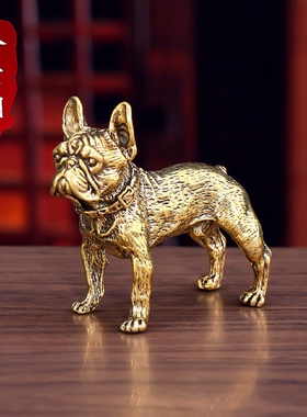 纯黄铜实心沙皮犬旺财狗小摆件桌面茶宠家居客厅装饰工艺礼品摆饰