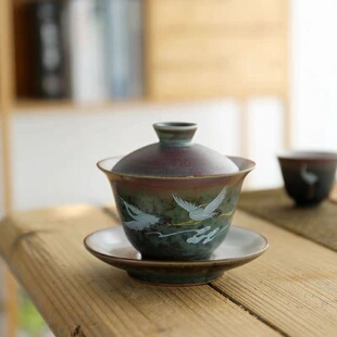 复古陶瓷盖碗茶杯大号300ml特大功夫茶具防烫泡茶三才碗单个家用