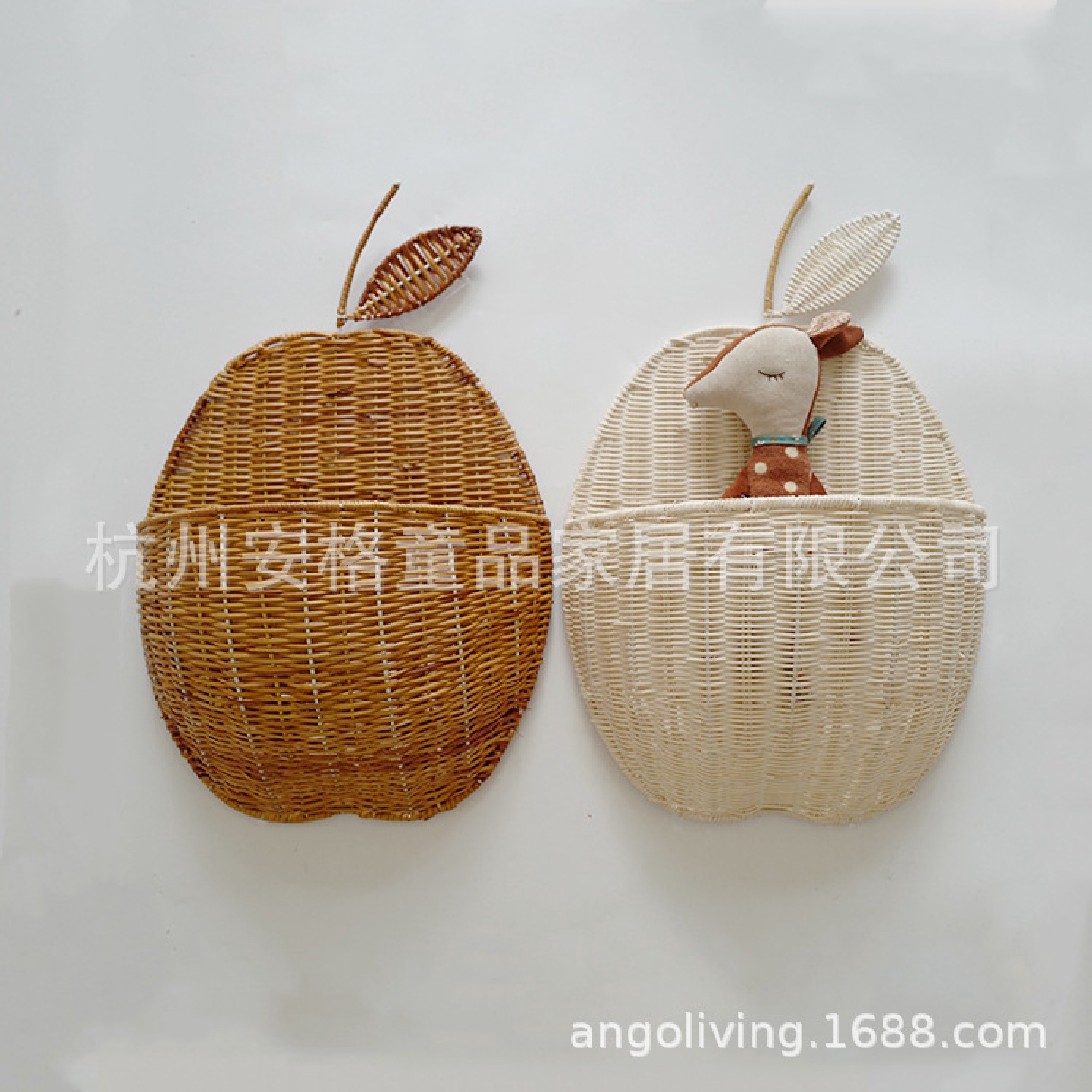 ins北欧风藤编壁挂苹果收纳筐梨收纳筐置物筐名宿拍照摄影道具