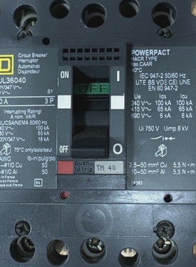 SQUARE D GJL36040 40A 3P 600VAC CIRCUIT BREAKER **USED GUARA
