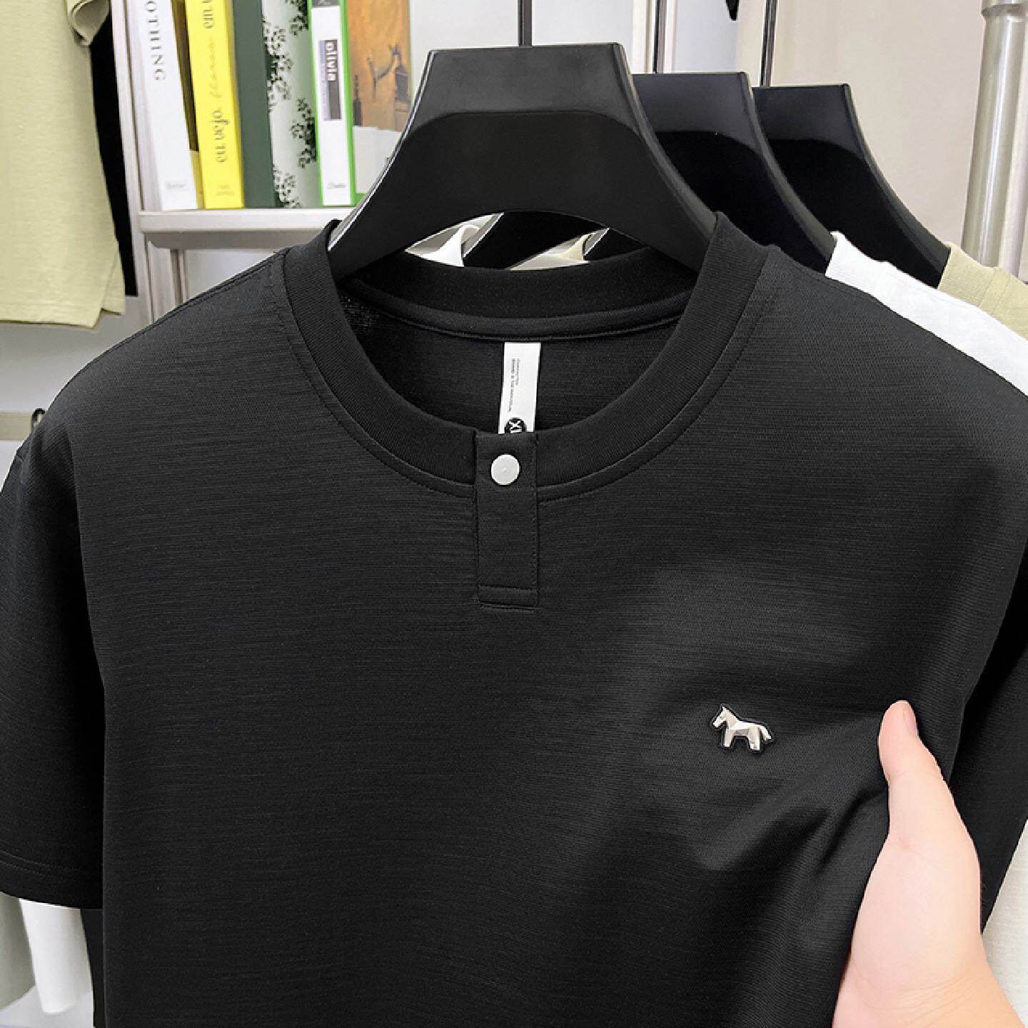 2026夏季重磅短袖恤男时尚小狗刺绣百搭纯色潮流半袖打底衫上衣潮