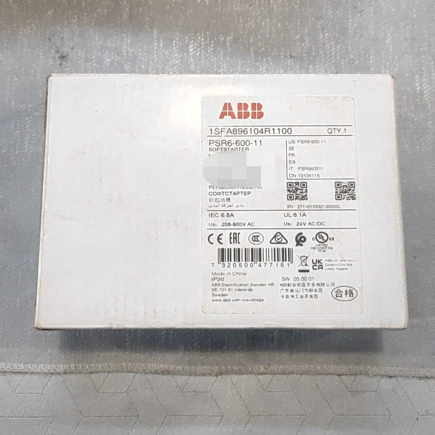 询价全新ABB软启动器PSR6-600-11，原装正品带包装，开