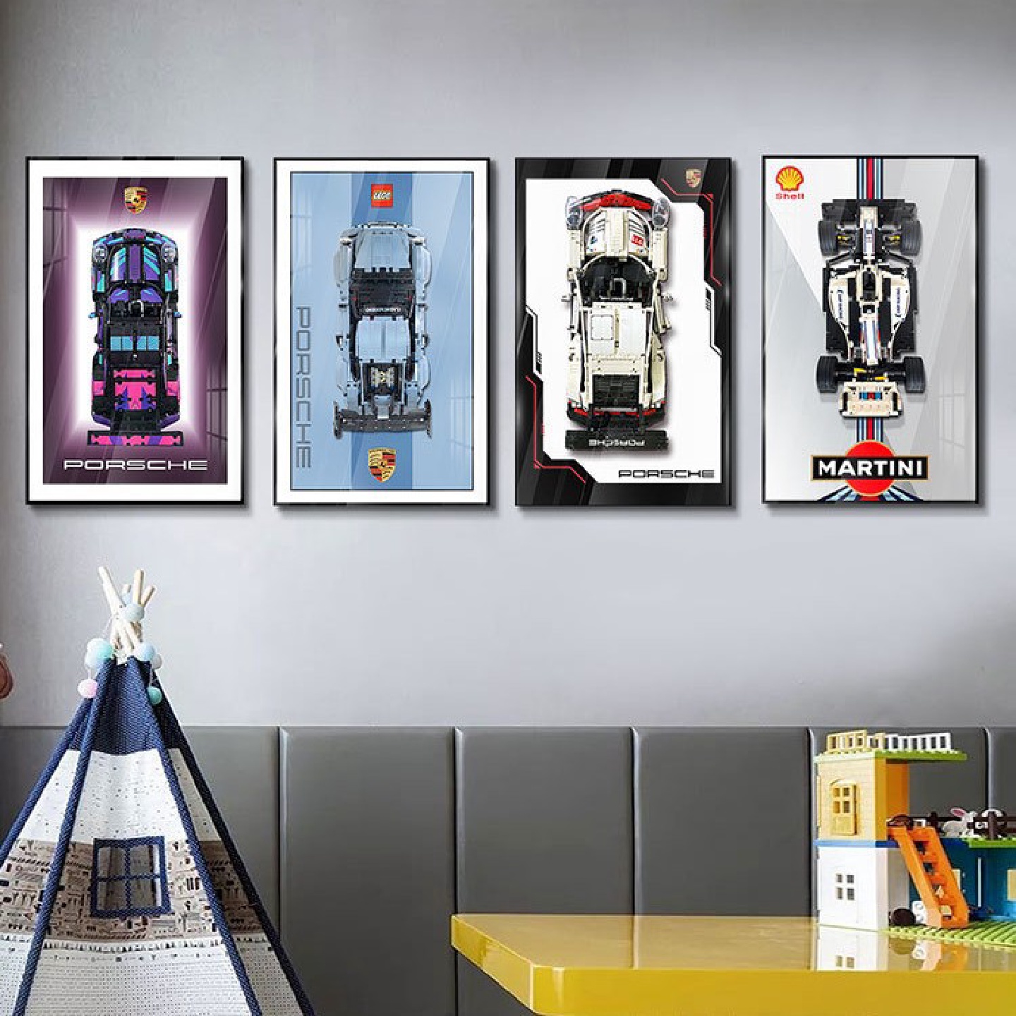 积木上墙立体实物画赛车模型2025相框版男孩卧室儿童床头挂画