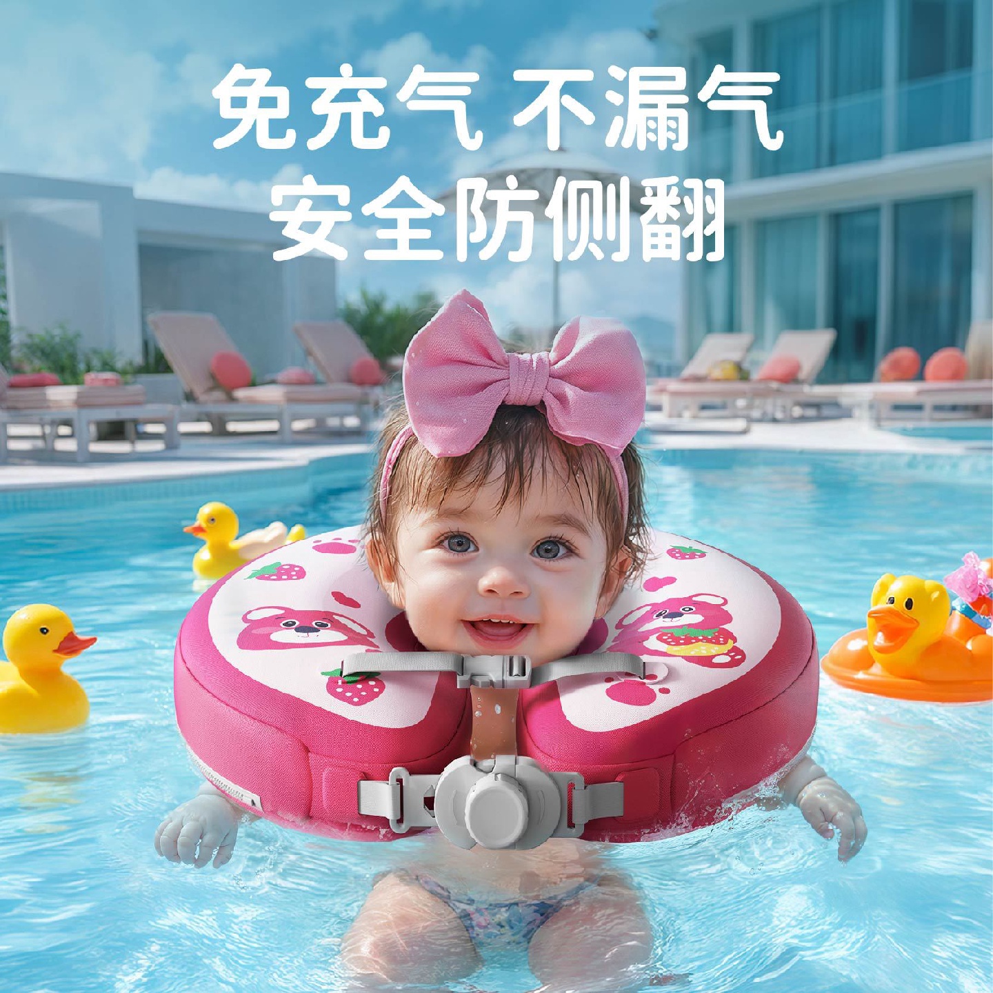 圈奇免充气脖圈婴儿0-3岁加厚防侧翻新生儿家用母婴馆宝宝游泳圈