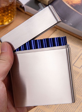 加厚不锈钢20支装粗支烟盒重手感男士粗支香菸盒金属防压防潮烟盒