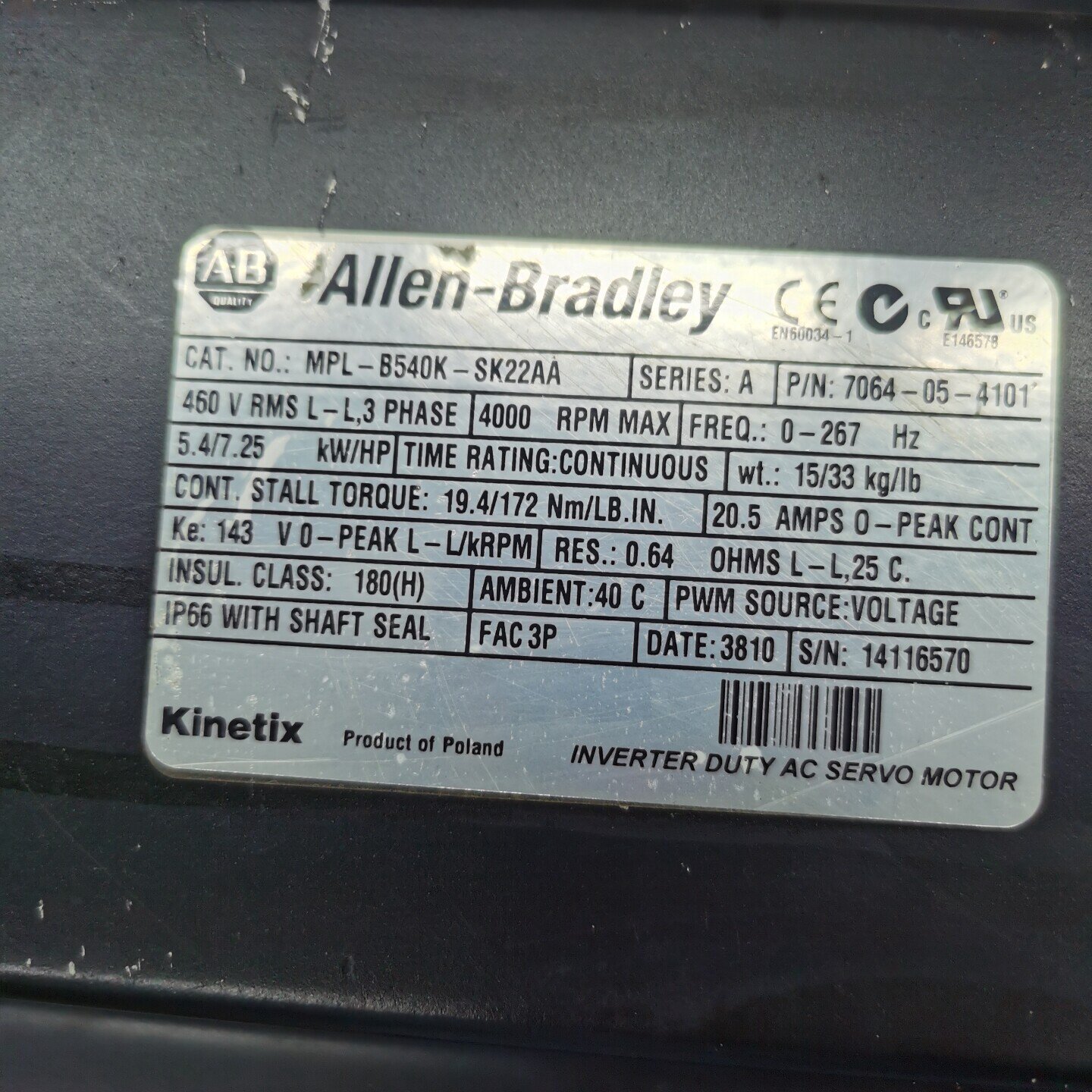 Ab Rockwell MplB540kSk22aa Servo Motor Disassembly