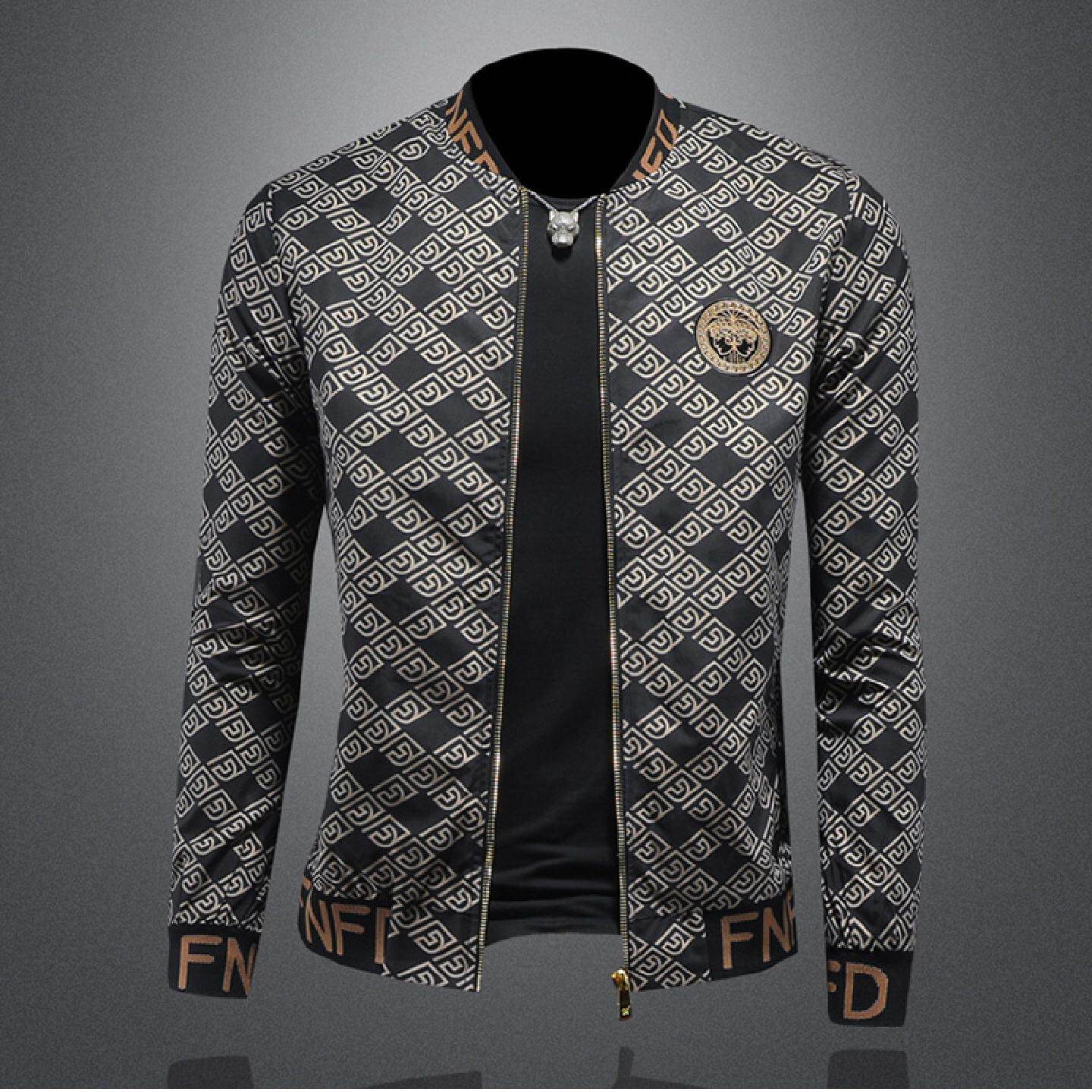 欧洲站棒球领夹克衫男士潮牌修身格子字母春秋季外套休闲新款上衣