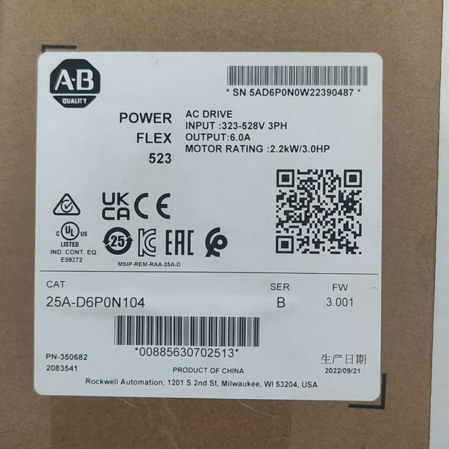 【请询价】25A-D6P0N104AB罗克韦尔变频器全新现货一台