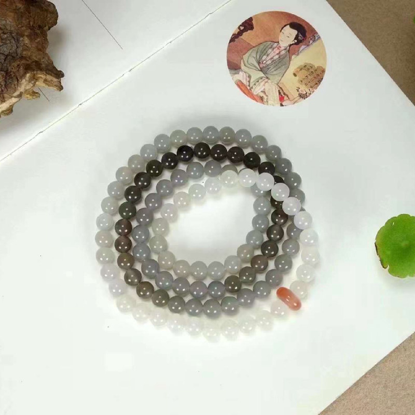 天然新疆和田玉玉器供应链青海料老料渐变烟紫多圈 108珠链多用款
