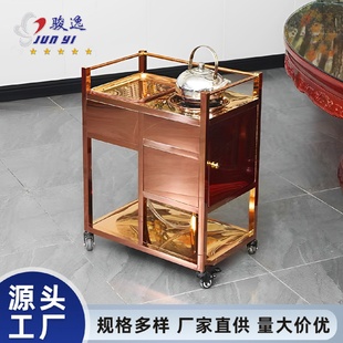 功夫煮茶车双层服务小推车防锈 酒店餐厅不锈钢茶水手推车新中式