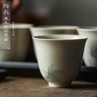 景德镇手绘陶瓷杯手工草木灰主人杯闻香杯品茗杯功夫书法茶杯茶具