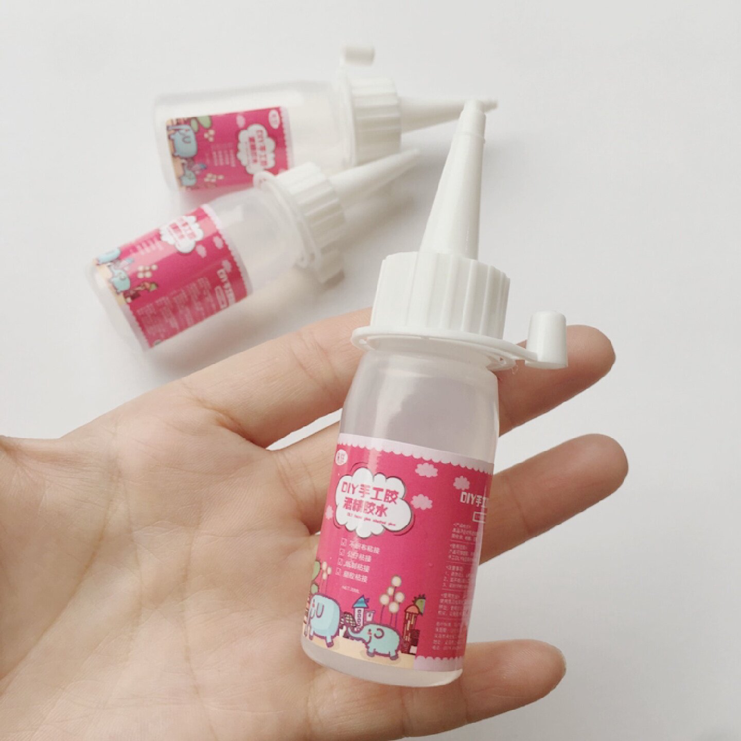 3瓶30ml酒精胶不织布麻绳纽扣画胶儿童DIY保丽龙手工透明软胶水