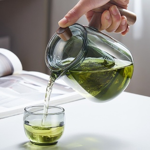 泡茶套装 新款 高颜值家用耐高温玻璃杯便携茶水分离木把玻璃水杯