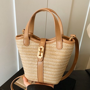 休闲度假斜挎包草编水桶包 夏季 高级感编织手提小包包女式 2025新款