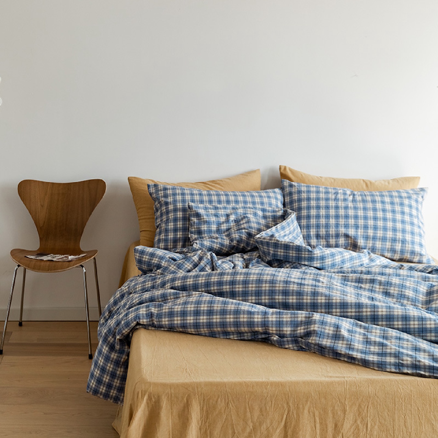 ins全棉色织水洗棉四件套复古三色格子纯棉三件套简约床单套件