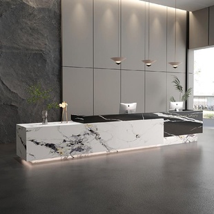 公司仿岩板前台接待台售楼部物业商铺收银酒店写字楼仿大理石吧台