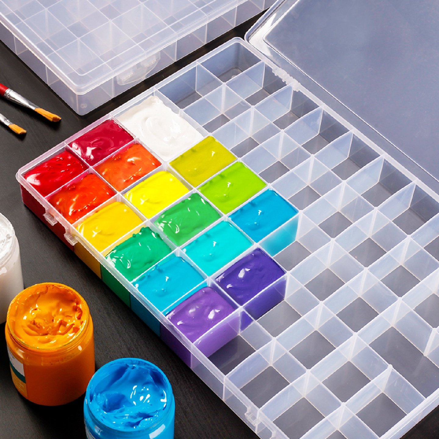 水粉果冻丙烯国画颜料绘画盒收纳盒24格48调色盒透明大容量36盒子