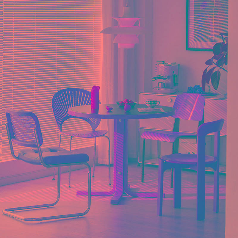 莱陌家居复古实木岩板餐桌家用圆形桌子中古圆桌餐桌椅组合