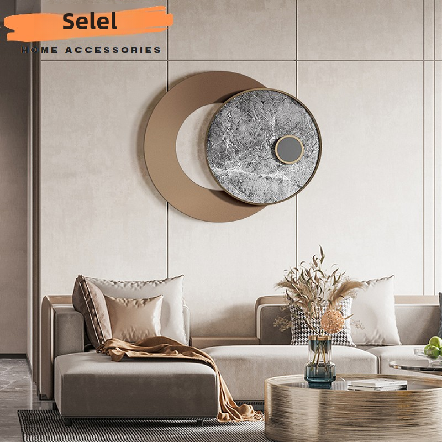 现代简约圆形卧室床头金属装饰画客厅沙发背景墙轻奢挂画餐厅挂件图片