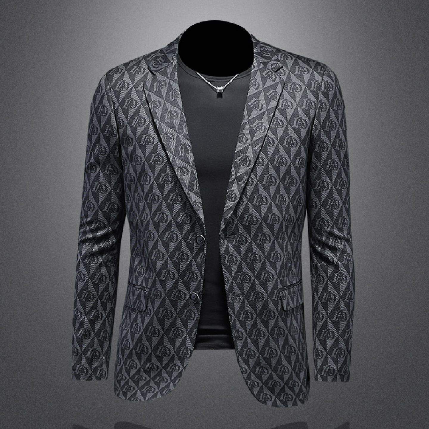 欧洲站潮牌西装外套男士春秋季新款修身韩版休闲印花单件西服上衣