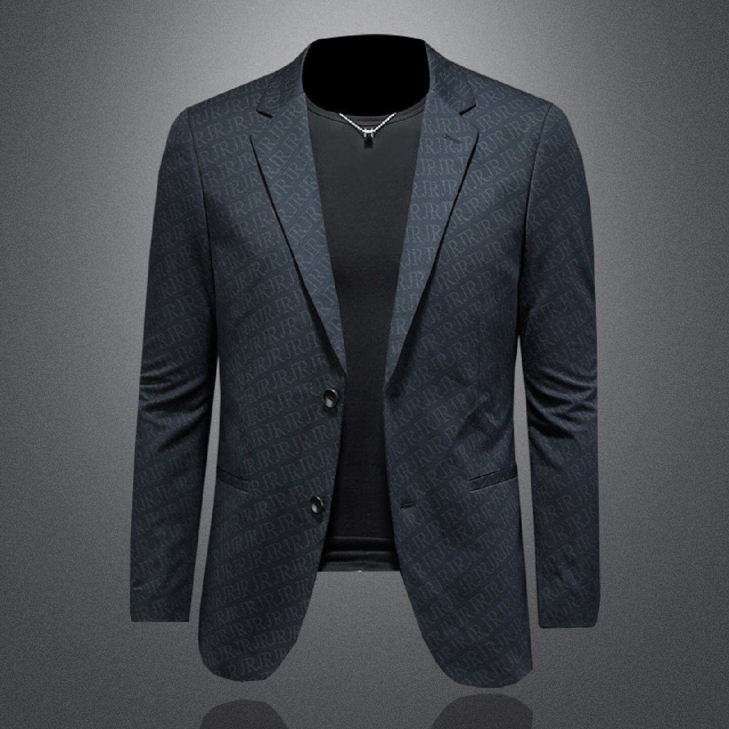2026欧洲站印花字母西装男士春秋季新款商务休闲修身单件西服外套