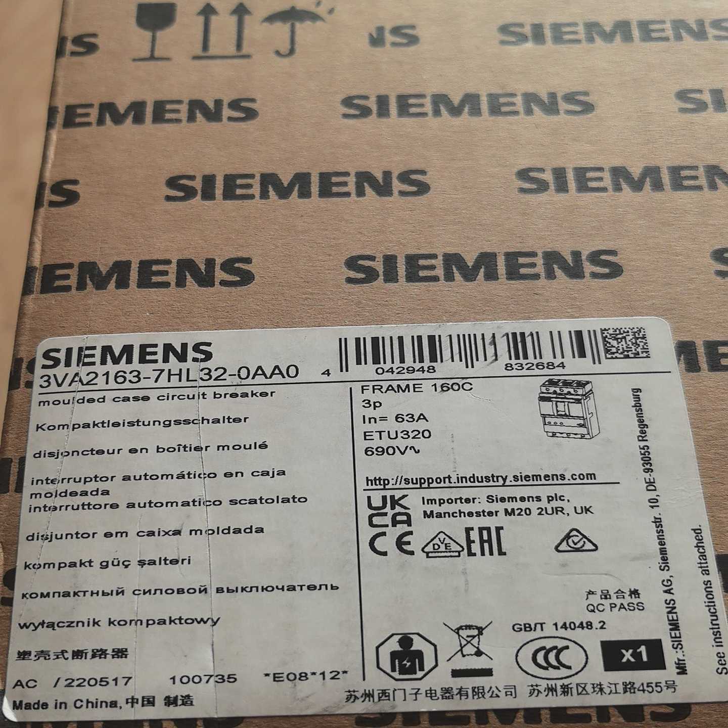 3VA2163-7HL32-0AA0塑壳断路器   全；议价