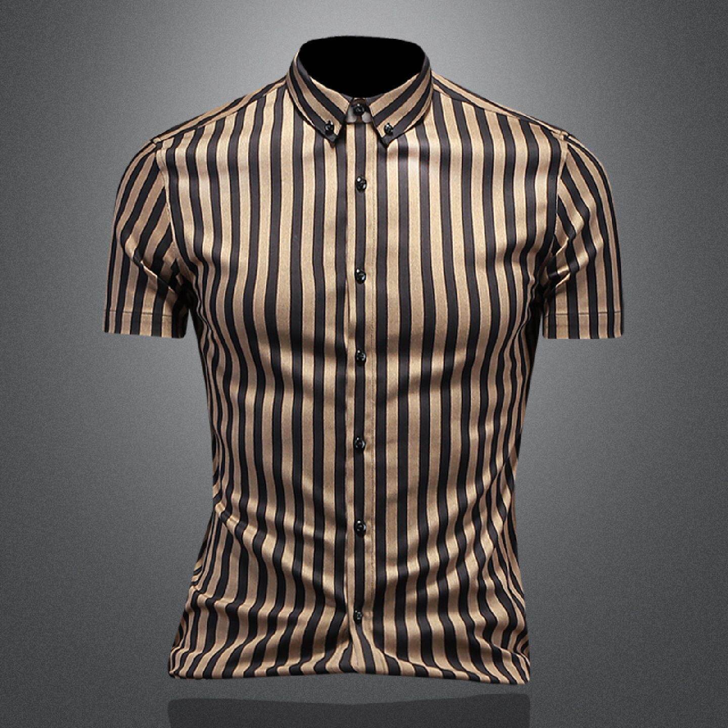 条纹衬衫男短袖夏季新款薄款潮流修身英伦衬衣高级感痞帅半袖寸衫