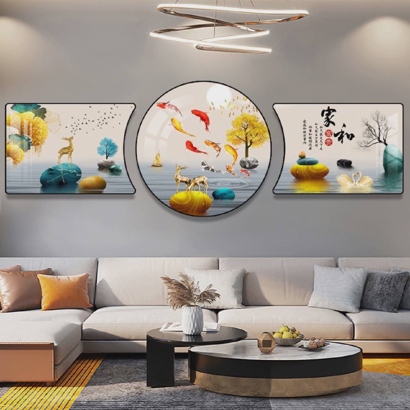 新款客厅装饰画画晶瓷画画沙发背景墙挂画画轻奢现代简约三联画画