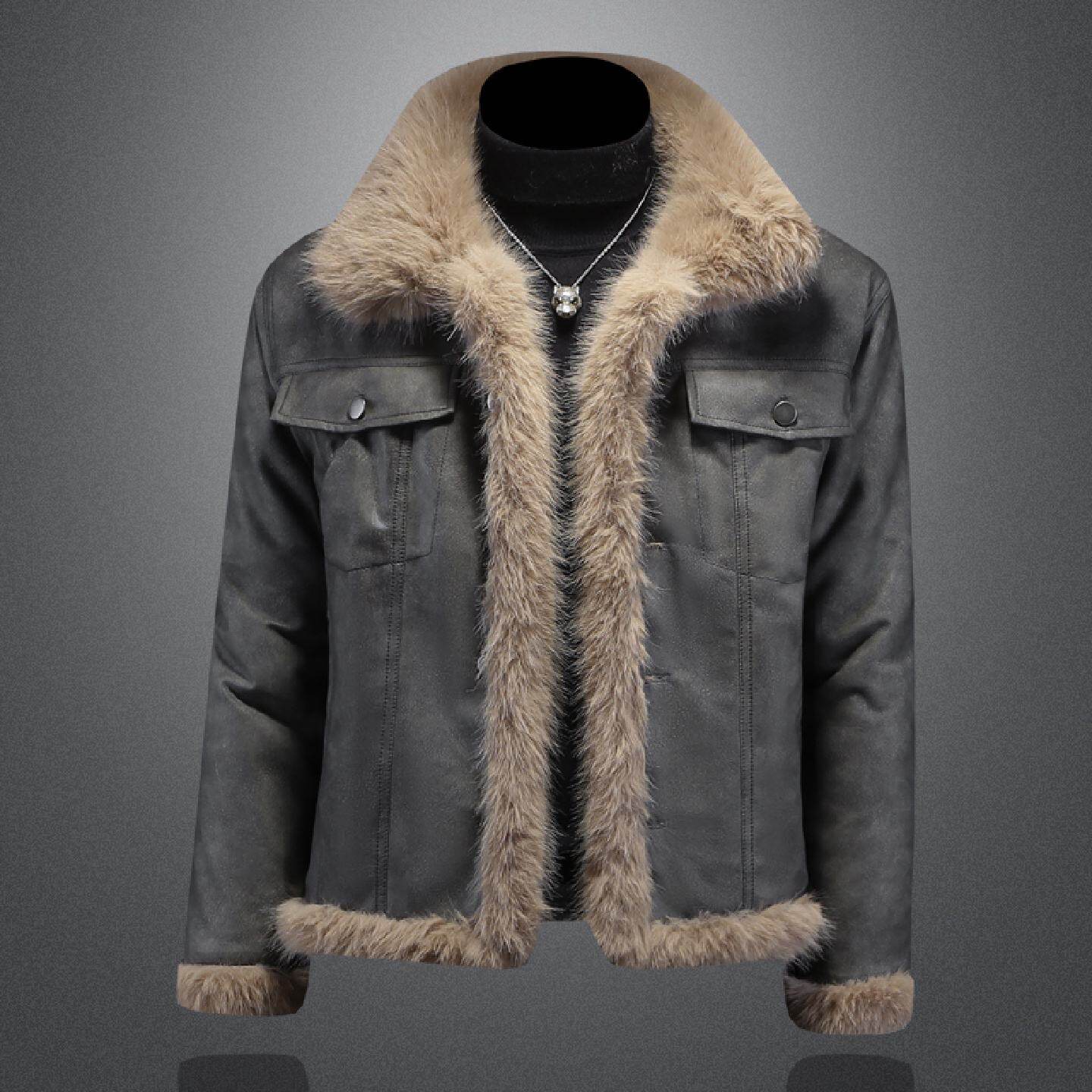 2026皮毛一体夹克大翻领双面穿羊羔毛外套男冬季加绒加厚保暖大尺