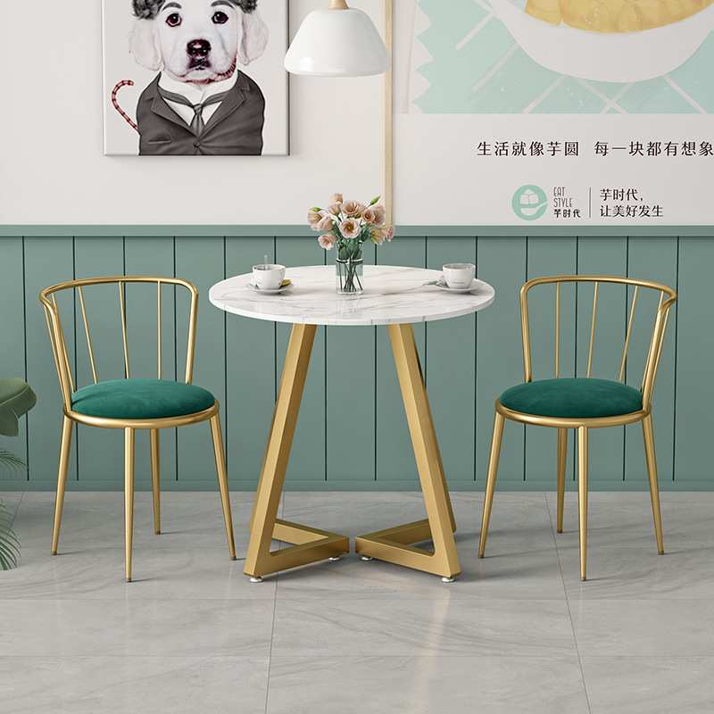 北欧岩板圆桌 办公室会客接待洽谈桌 椅阳台小方桌茶几客厅边几