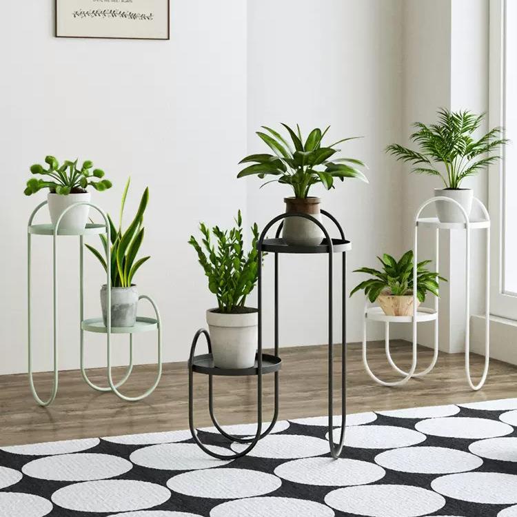跨境电商热款北欧创意金属双层室内花架阳台简约落地绿植铁艺盆栽