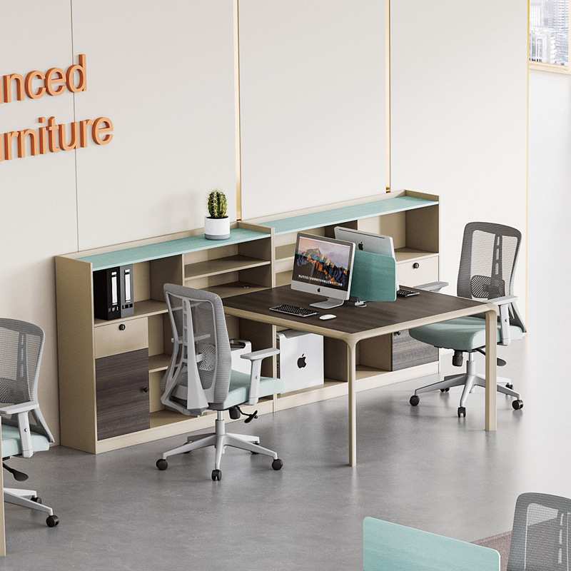 现代简约职员办公桌椅组合财务员工位双人面对面高柜办公桌子