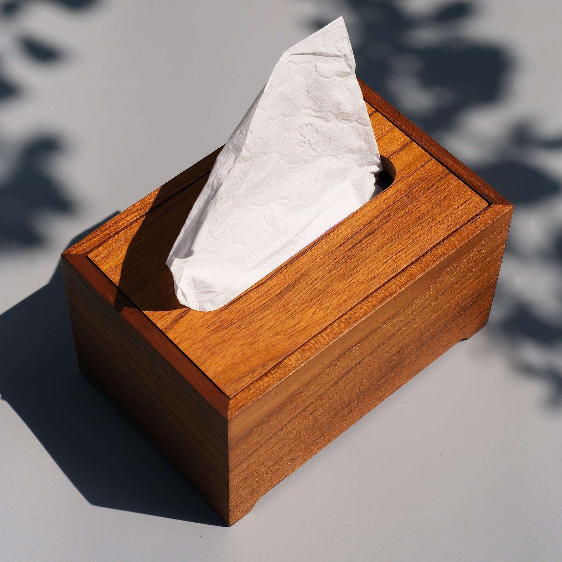 实木纸巾盒缅甸柚木收纳抽纸创意茶几摆件高端客厅酒店抽纸盒