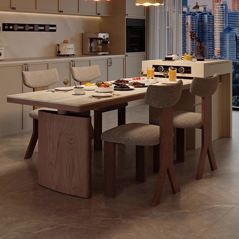 法式中古风洞石岩板可伸缩岛台餐桌一体家用高端厨房多功能中岛台