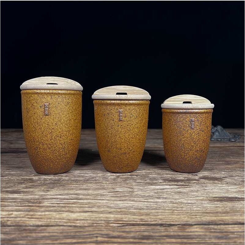 *1F3粗瓷水缸杯水瓮杯鎏金釉深胎体小水缸喝茶喝水复古泡茶杯主人