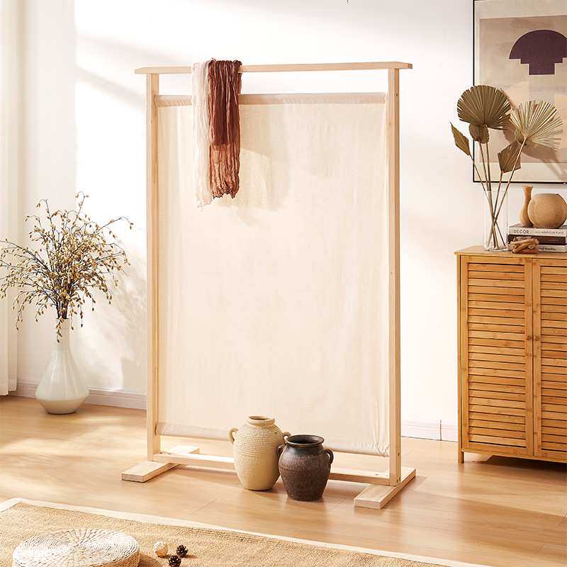 中式屏风隔断简约现代客厅茶室实木禅意玄关布艺卧室遮挡家用座屏