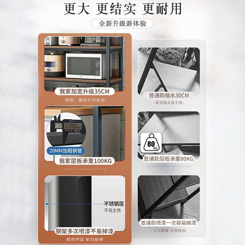 厨房置物架落地式多功能家用收纳微波炉烤箱带碗碟柜子大储物层架